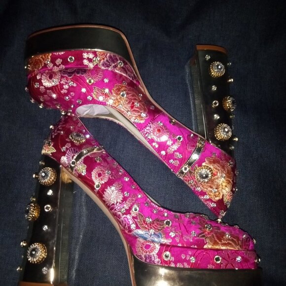 AZALEA WANG " EMBELISHED GEM JEWEL " SATIN PUMP IN PINK (BRAND NEW!) - Picture 7 of 7
